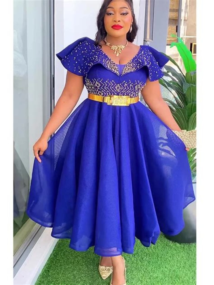 Ankara evening gown with chiffon and lace