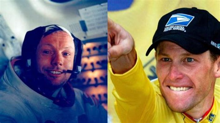 Lance Armstrong and Neil Armstrong both sporting astronaut uniforms